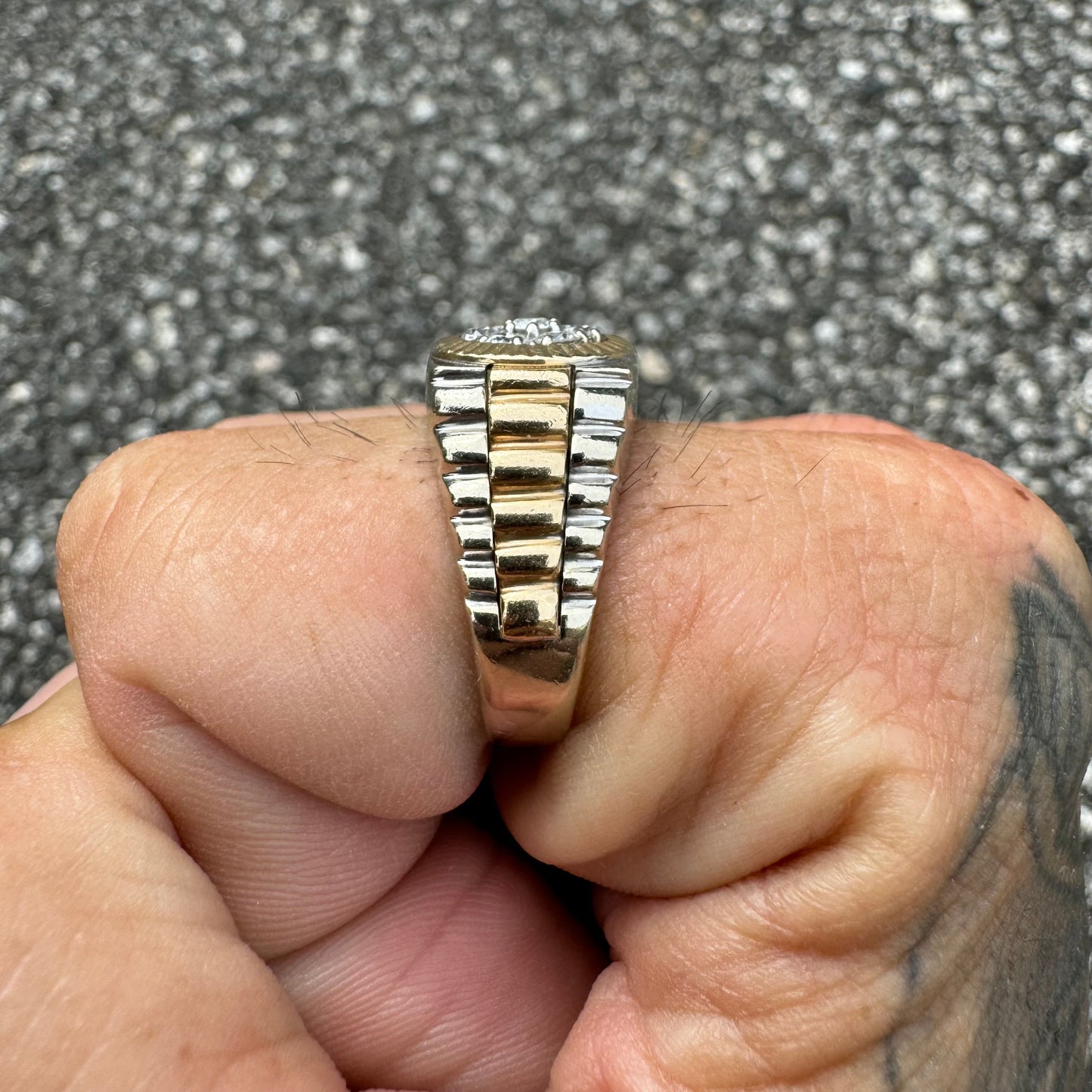 1980’s Two-Tone 14k Gold Natural Diamond Kentucky Cluster Rolex Style Ring (9.5)