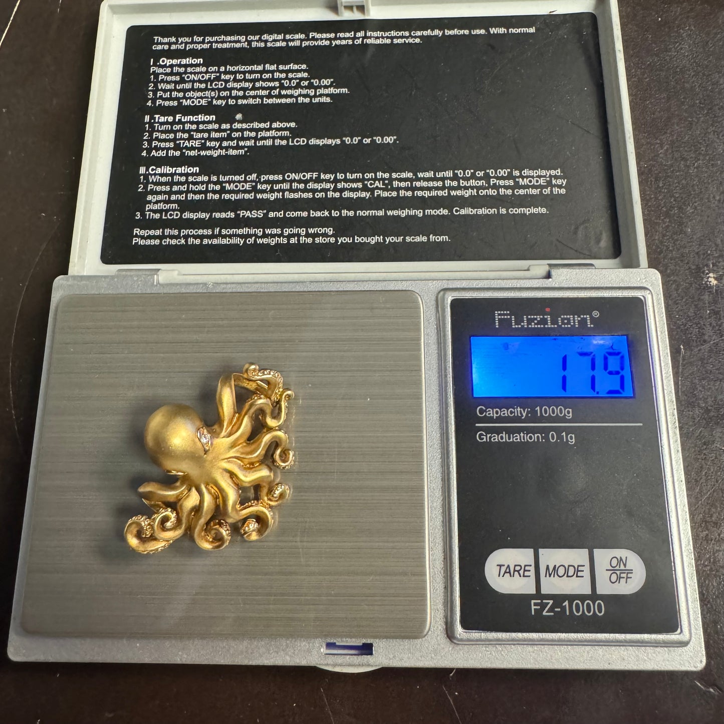 Designer Made Solid 14k Matte Yellow Gold Heavy Lifelike Octopus Pendant