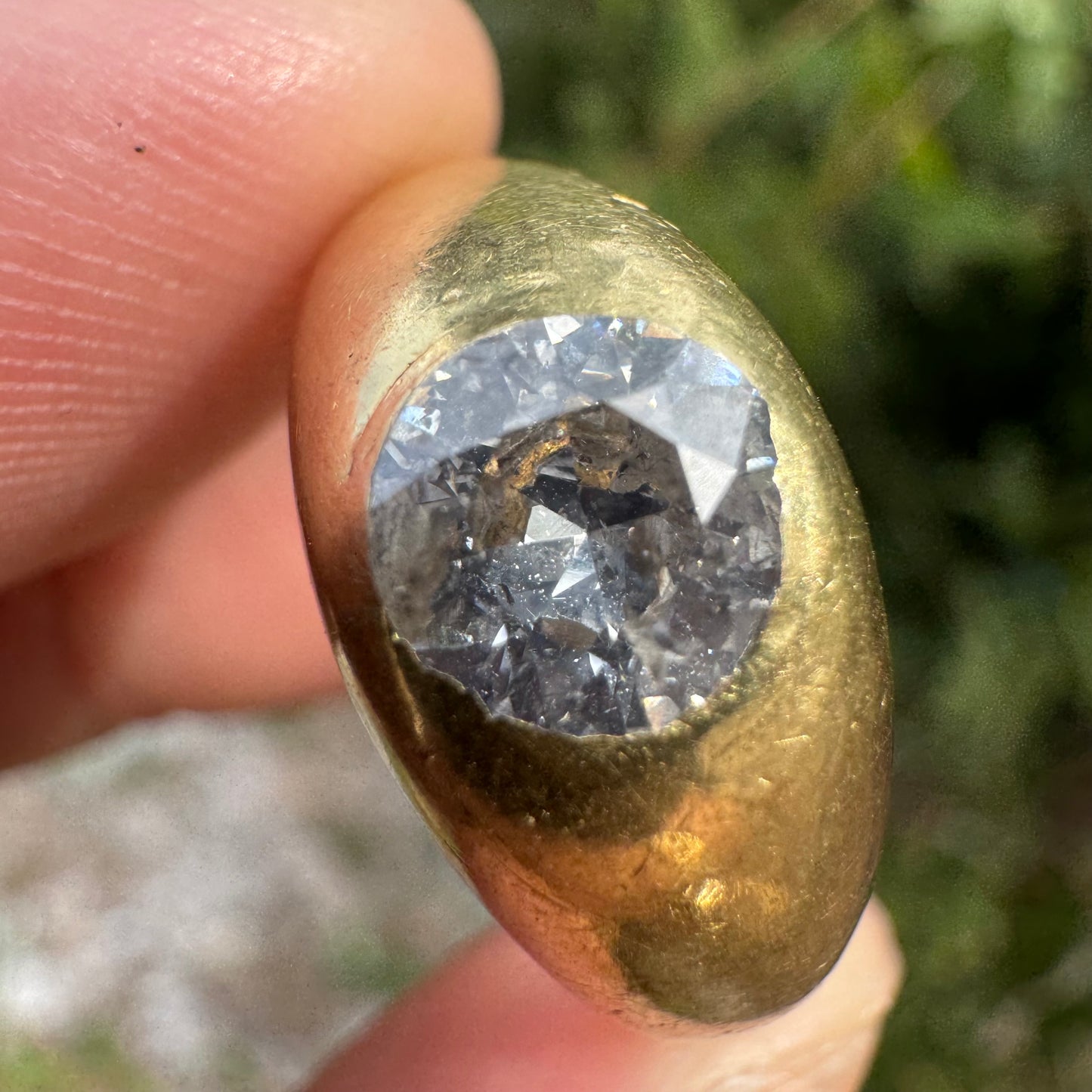 Antique Solid 18k Yellow Gold .91ct Old Euro Cut Diamond “Rub Over” Gypsy Ring (9.5)