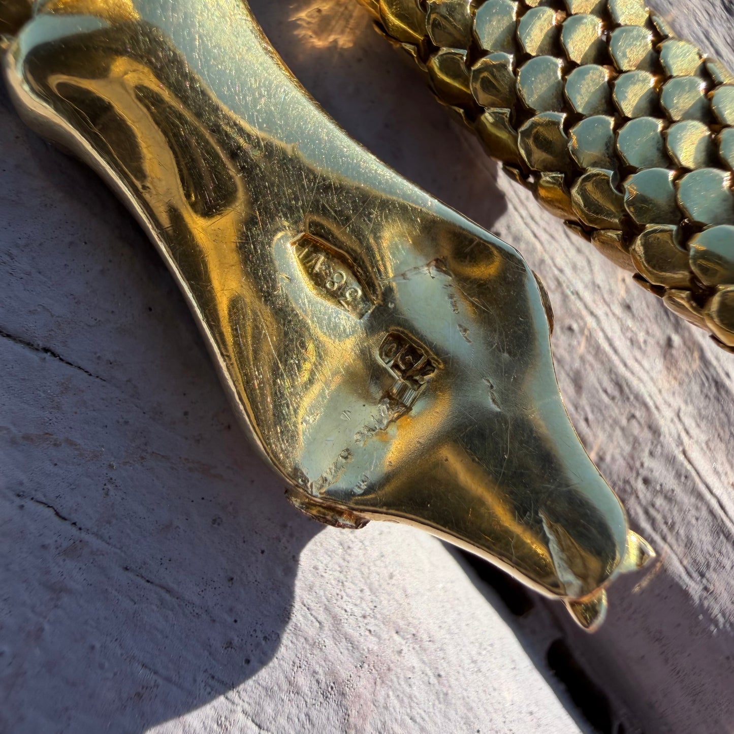 Circa 1940’s Italian Designer 18k Yellow Gold Flexible Mesh Heavyweight Snake Bracelet (6”-7.75”)
