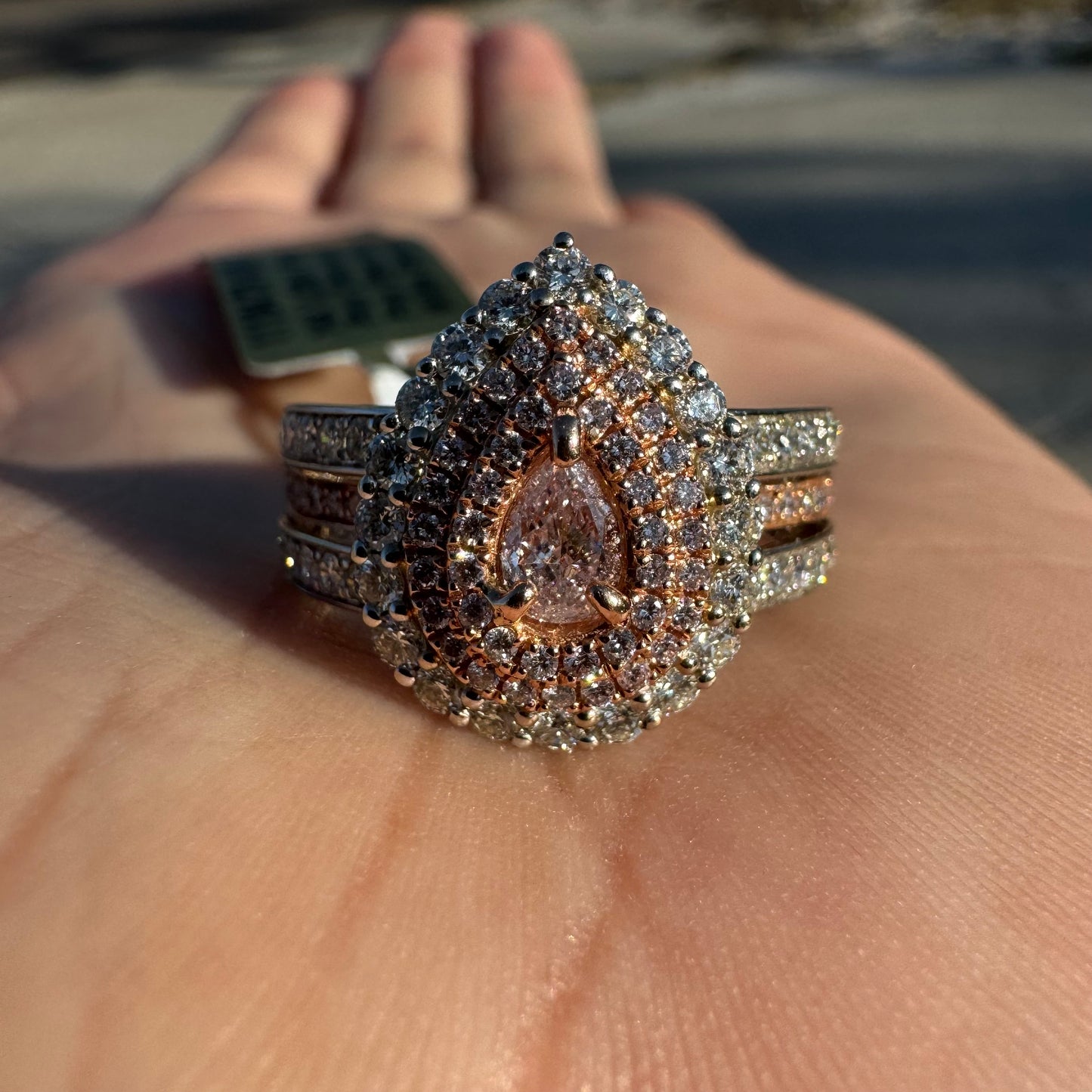 Brand New 14k White/Rose Gold 1.38CTW Natural VS Pink Pear And White Diamond Halo Ring (8)