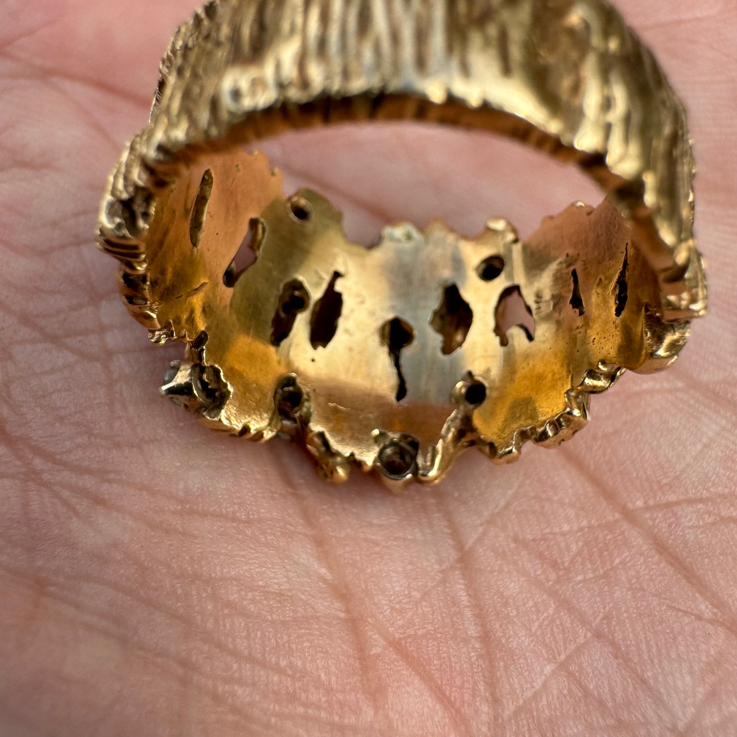 Vintage Solid 14k Yellow Gold Designer Made Heavyweight .50CTW Natural Diamond Cluster Brutalist Ring (10.5)