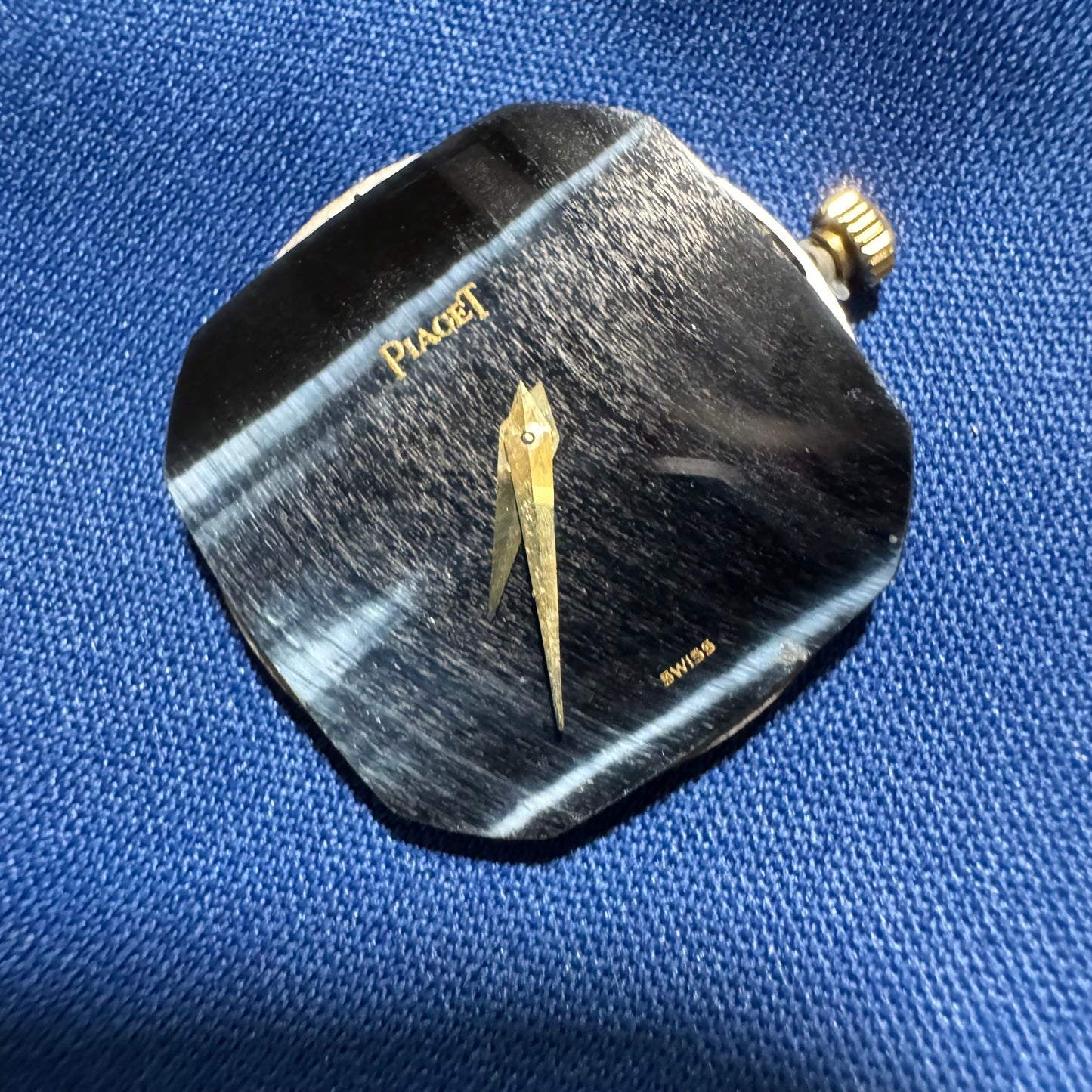 Late 1970’s/Early 1980’s Piaget Solid 18k Yellow Gold Factory Diamond Bezel Falcons Eye Stone Dial 9908 D11 Watch (7.5”)