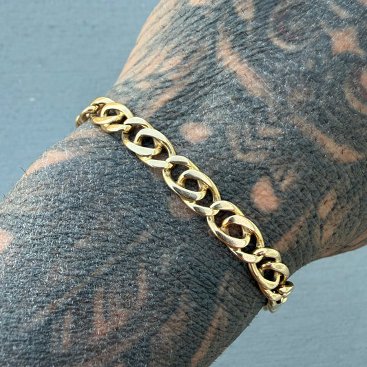 Vintage Solid 14k Italian Yellow Gold Tigers Eye Link Bracelet (7”)