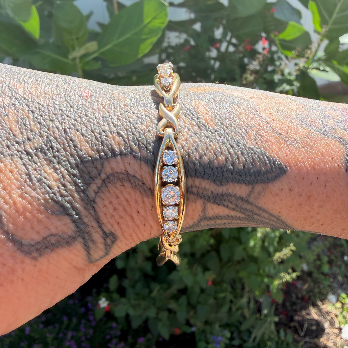 Vintage Solid 14k Yellow Gold 2.75ctw Natural Diamond Infinity Link Bracelet (7.25”)