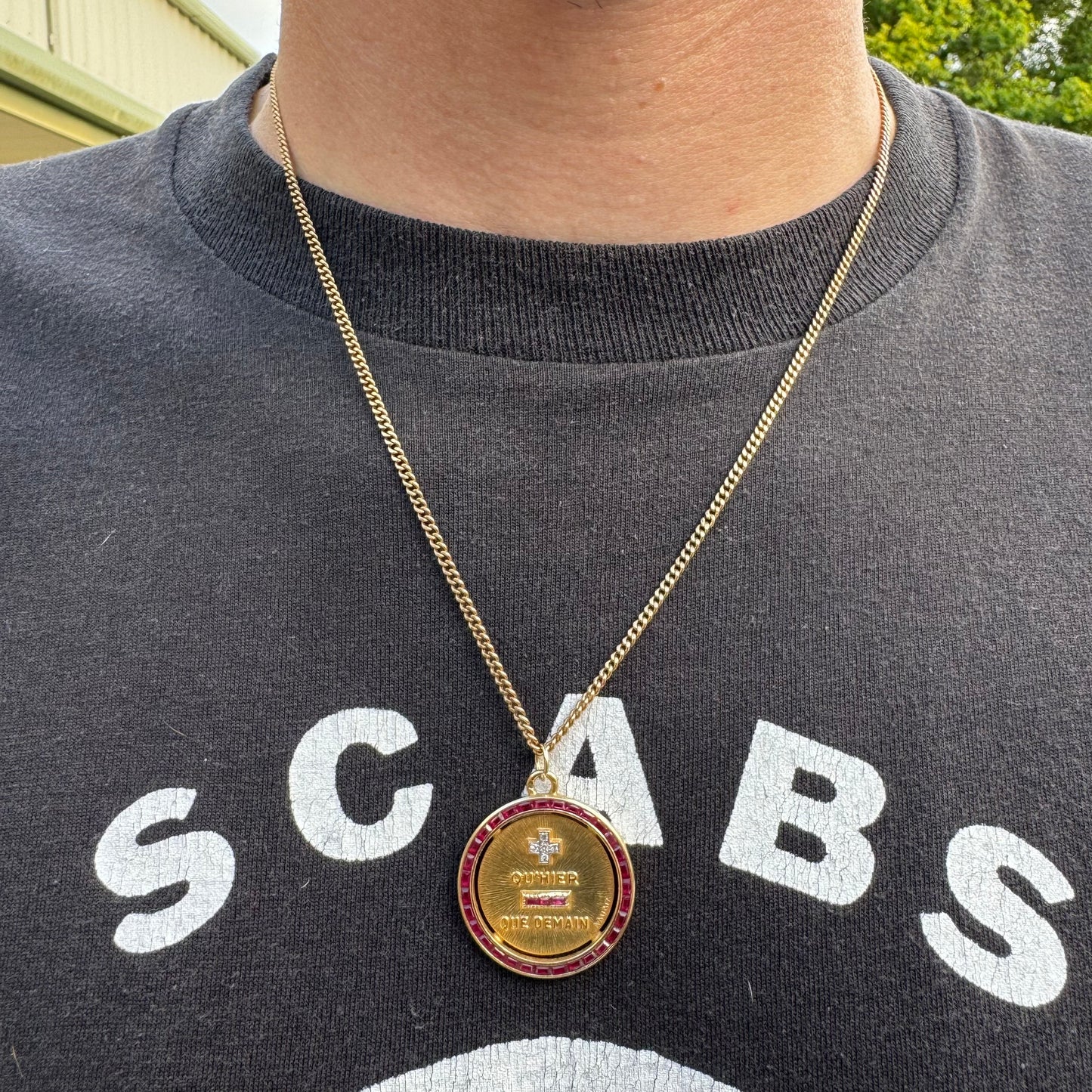 Mid-Century French 18k Yellow Gold Natural Diamond And Ruby A.Augis Love Poem Medallion (27MM)