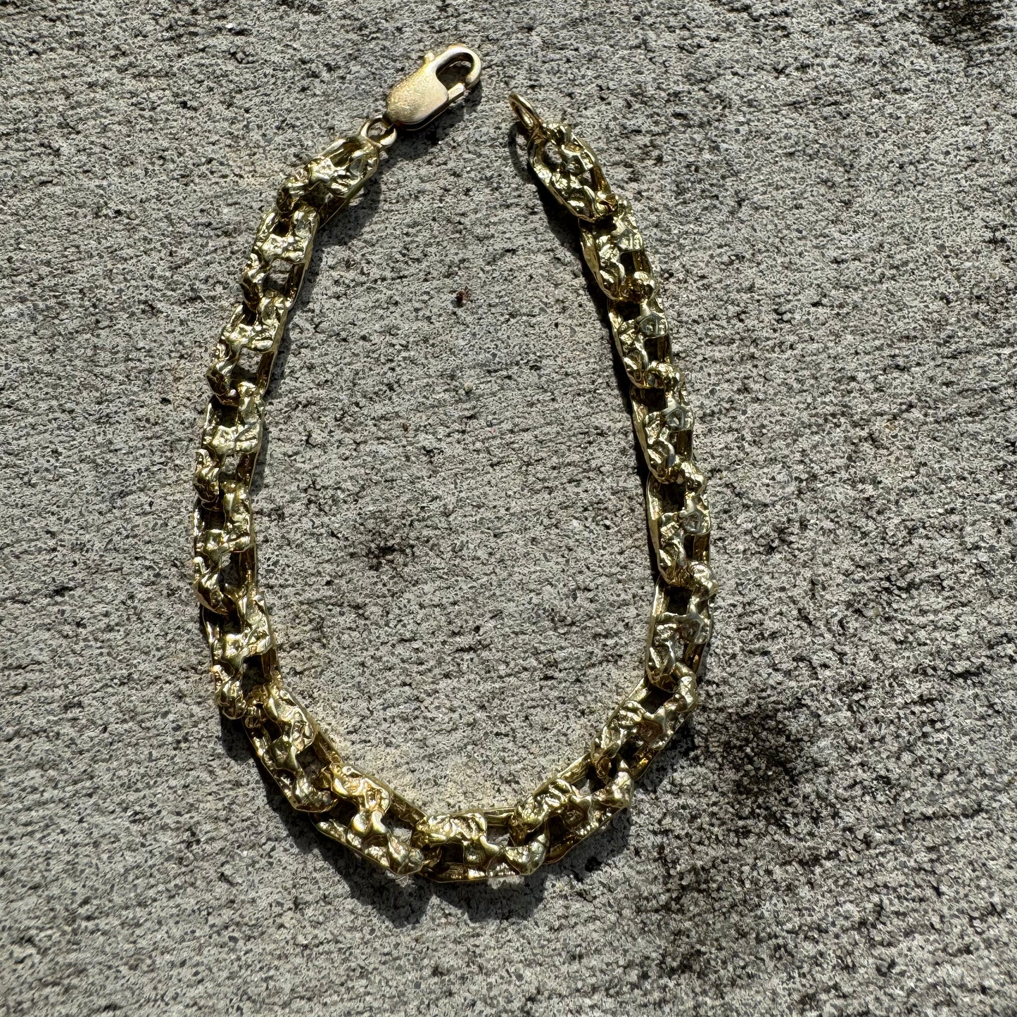 Vintage Solid 14k Yellow Gold Heavyweight Nugget Mariner Link Bracelet (9”)