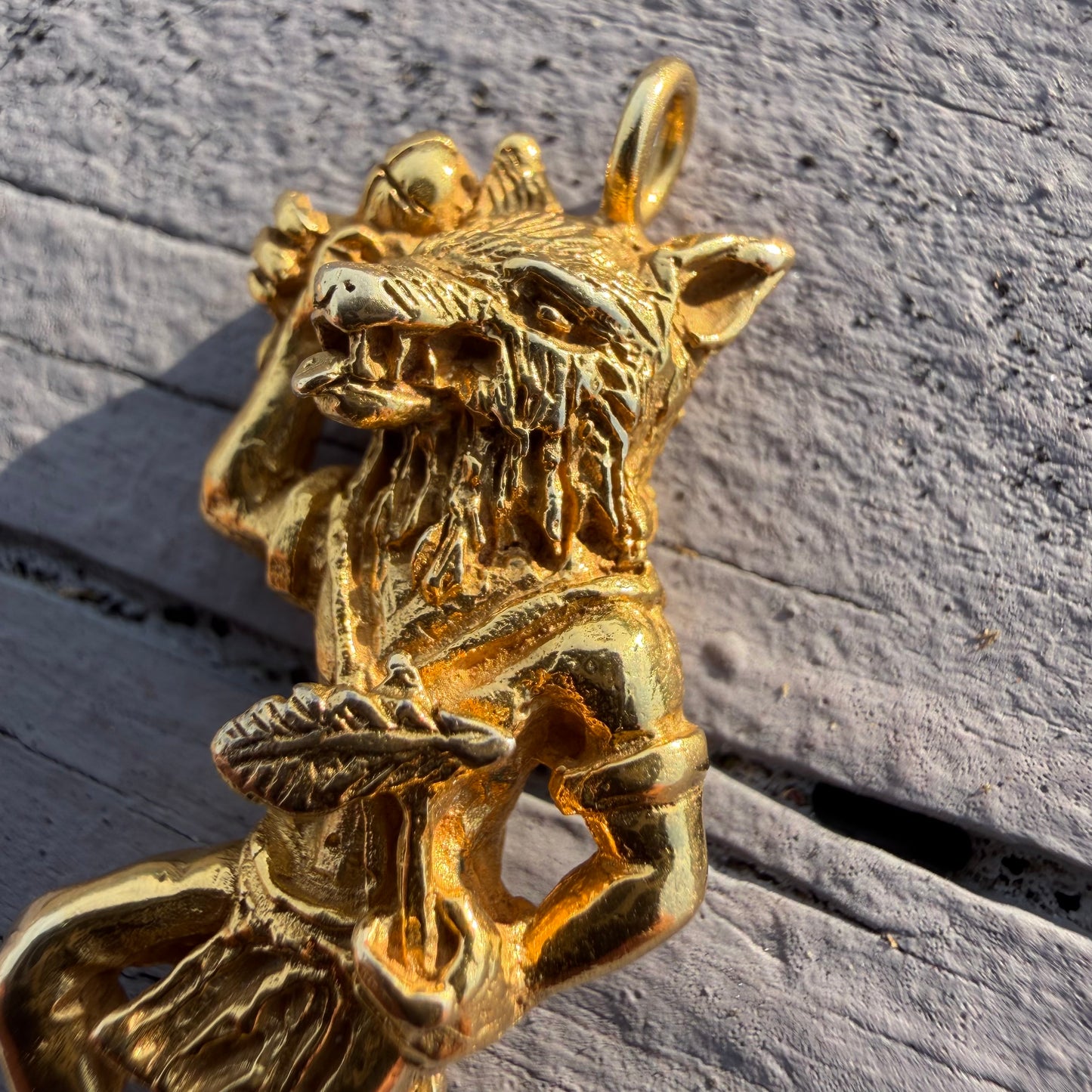 Vintage Solid 18k Yellow Gold Native American Wolf Kachina Pendant