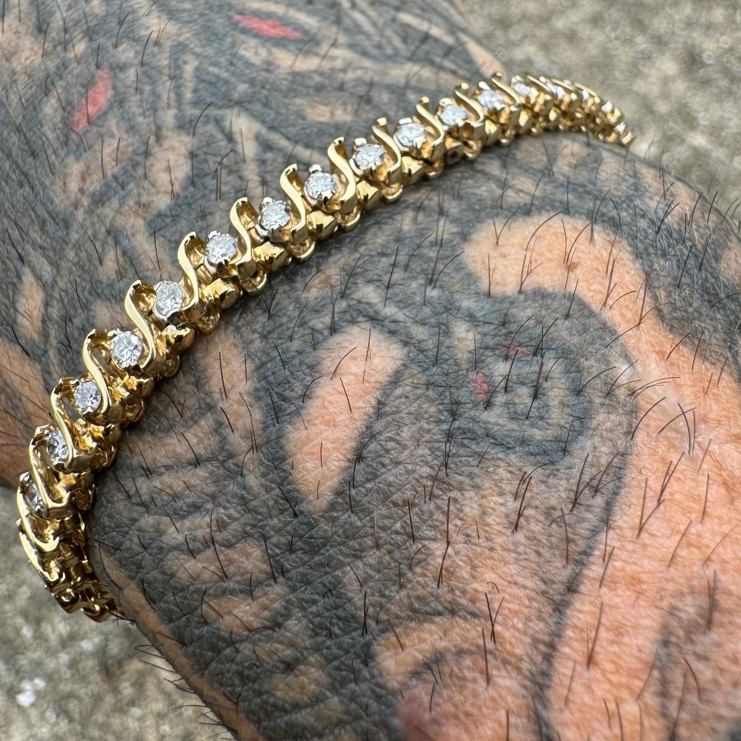 Vintage 2.25CTW Natural Diamond 14k Yellow Gold S-Link Tennis Bracelet (7.15”)