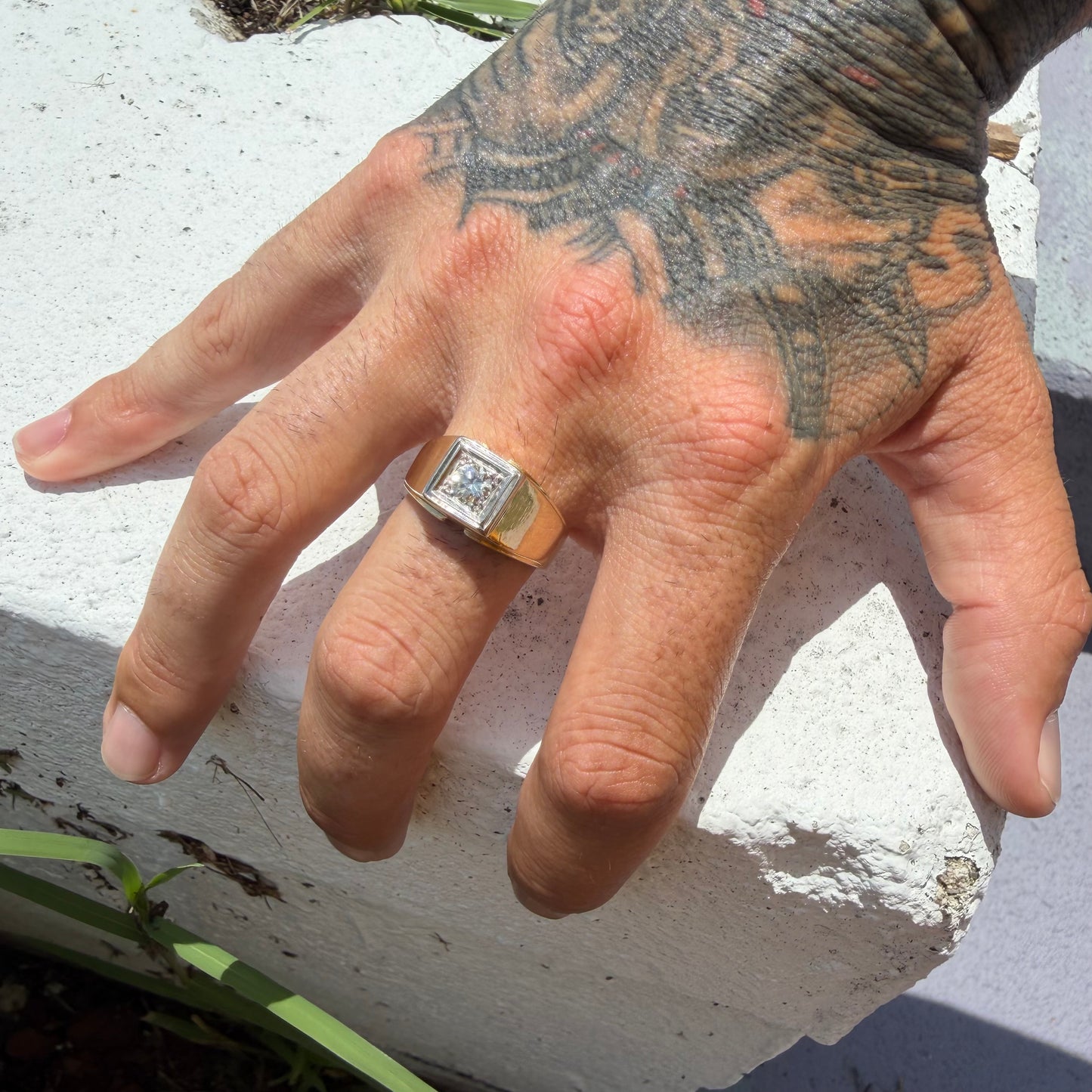 Art Deco Solid 14k Yellow Gold .60ct Old Euro Cut Natural Diamond Solitaire Gents Ring (10.5)