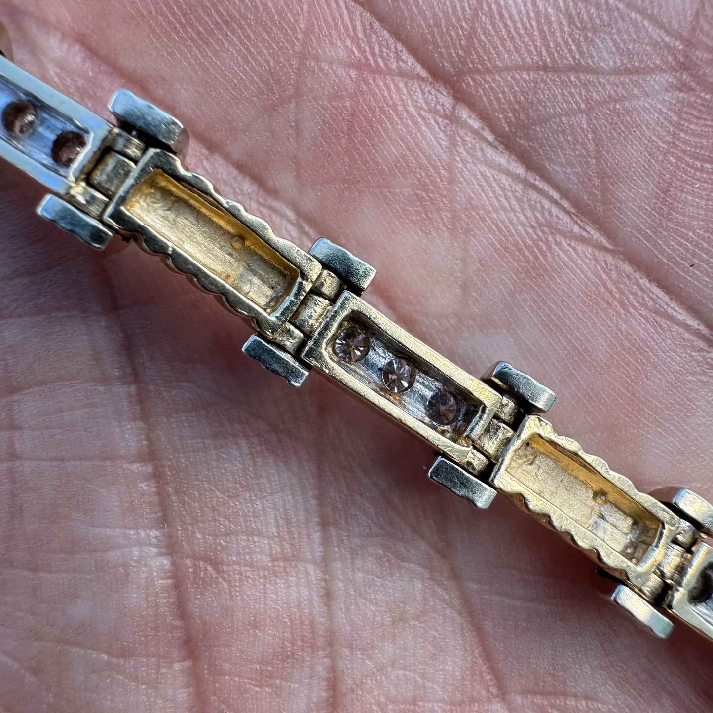 Vintage Solid 14k Two-Tone Gold 1.20ctw Natural Diamond Bracelet (7.25”)