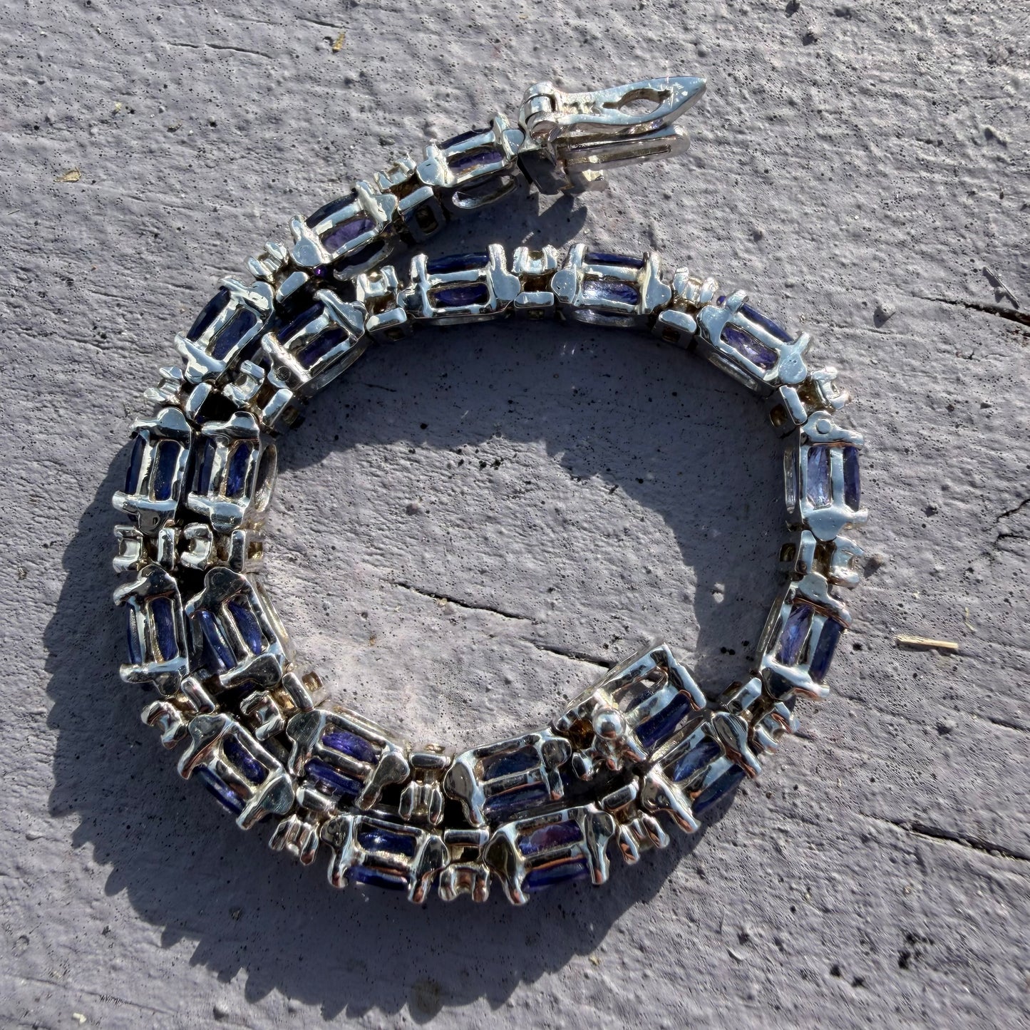 Vintage Solid 14k White Gold 11.0ctw Natural Tanzanite And Diamond Tennis Bracelet (7.15”)
