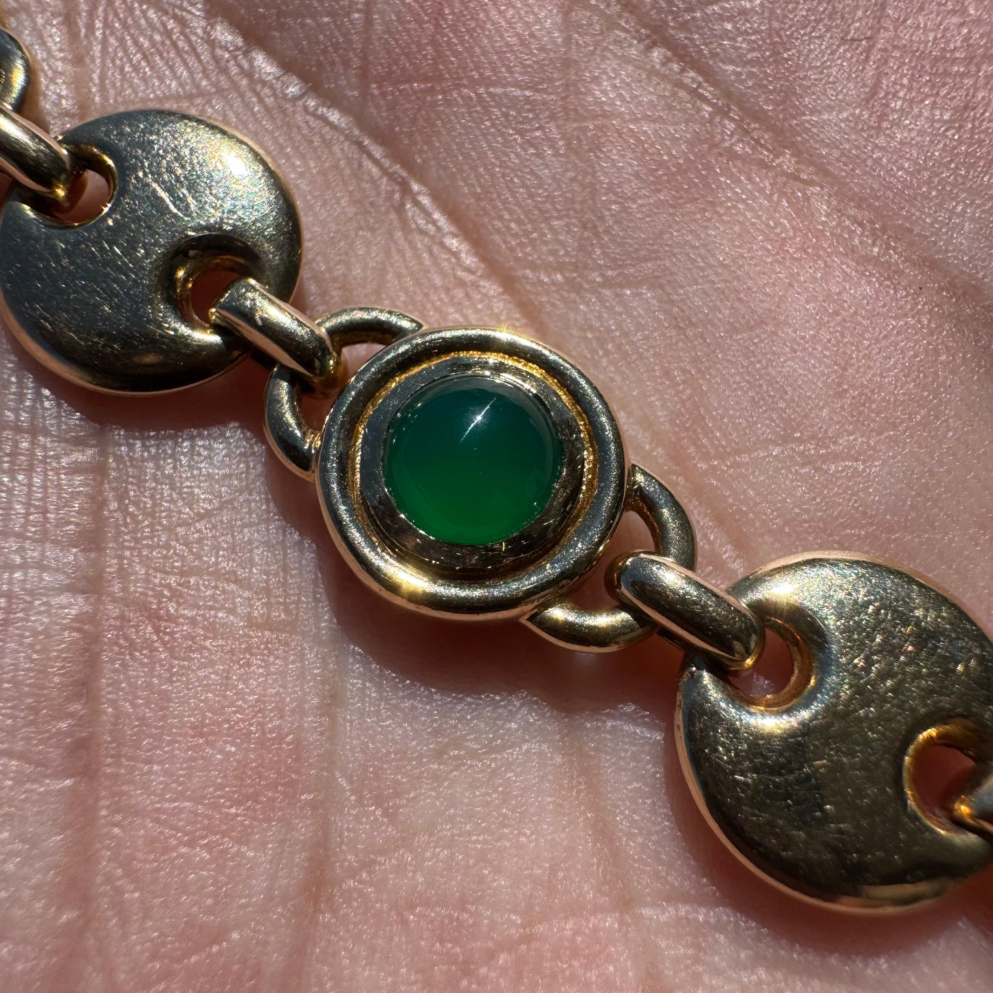 Vintage Solid 14k Italian Yellow Gold Bezel Set Multi Stone Heavyweight Puffed Gucci Bracelet (7.5”)