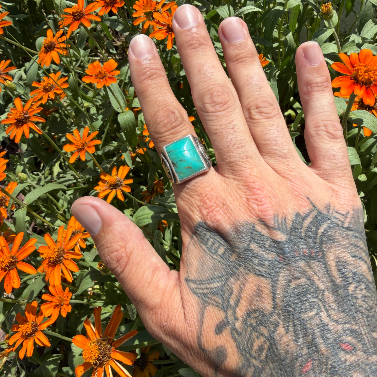 1940’s/50’s Bell Trading Post Sterling Silver Large Turquoise Thunderbird Signet Ring (10.25)