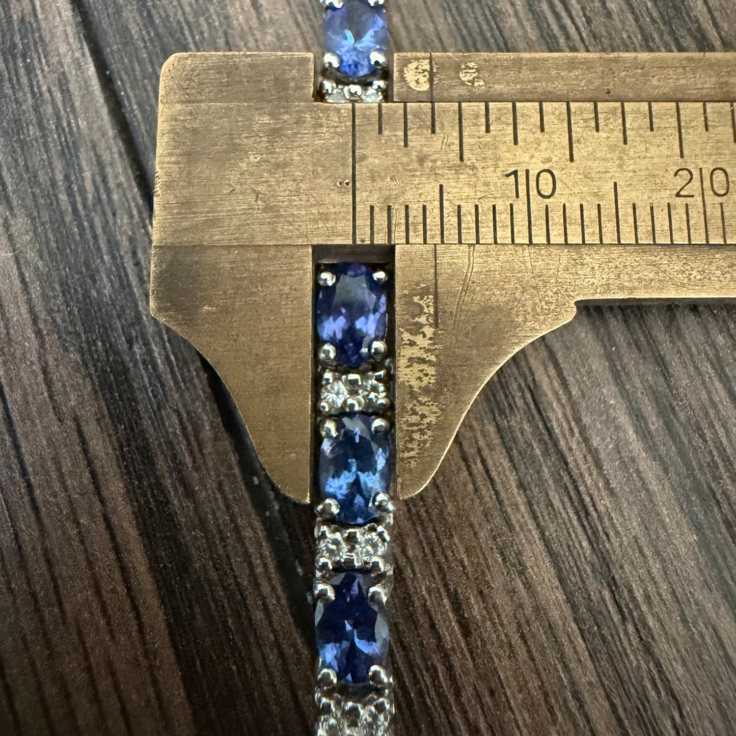 Vintage Solid 14k White Gold 11.0ctw Natural Tanzanite And Diamond Tennis Bracelet (7.15”)