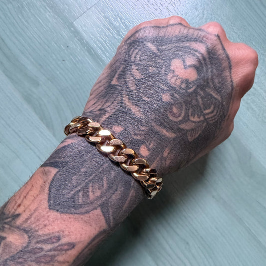 1960’s Solid 18k Gold Spanish Hallmarked Modernist Era Heavyweight Handcrafted Cuban Link Bracelet (7.5”)