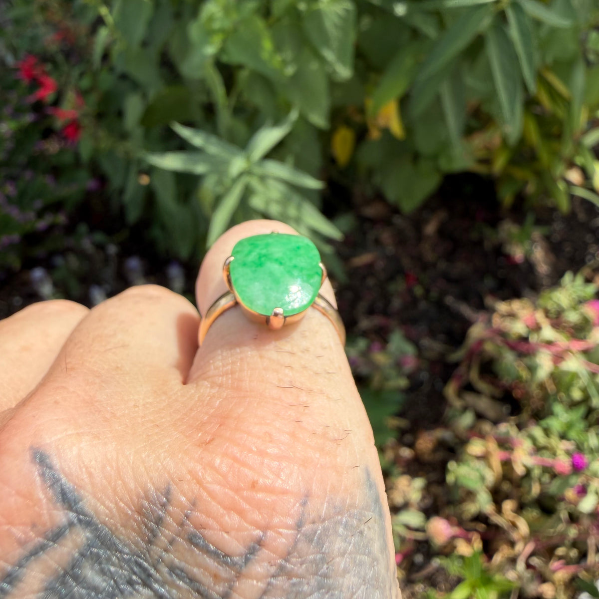 Antique Chinese Traditional 18k Gold 5.0ct Green Apple Jadeite Ring (6)