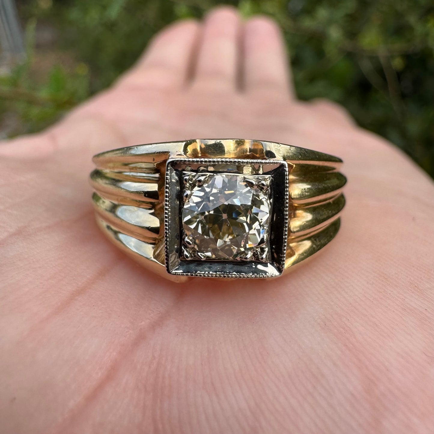 Antique Solid 14k Gold .75ct Old Euro Cut Diamond Gents Ring (10.5)