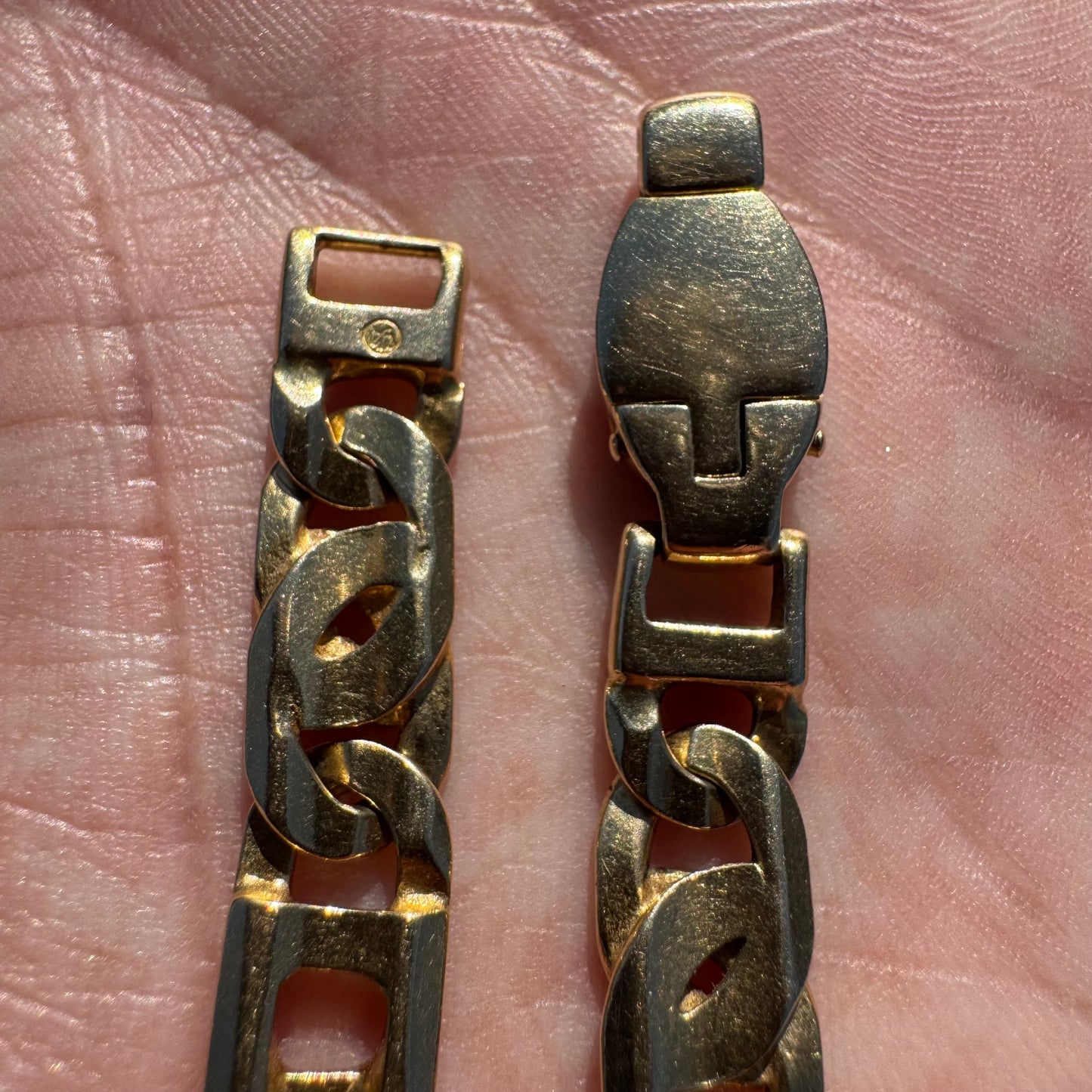 Vintage Solid 14k Yellow Italian Gold Heavyweight Intricate Tigers Eye Link Bracelet (8”)