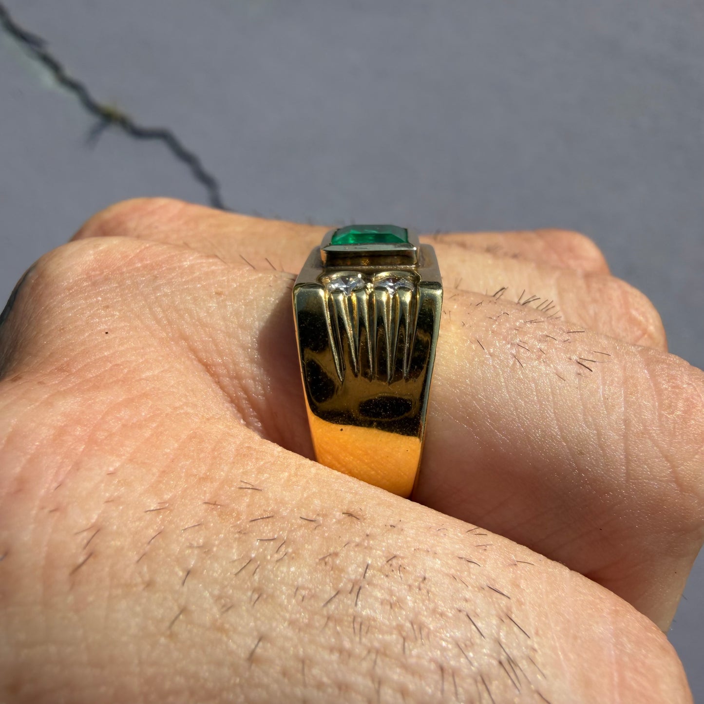 1980’s New Old Stock Solid 18k Yellow Gold 1.95ctw Natural Colombian Emerald and VS Diamond Signet Ring (9)