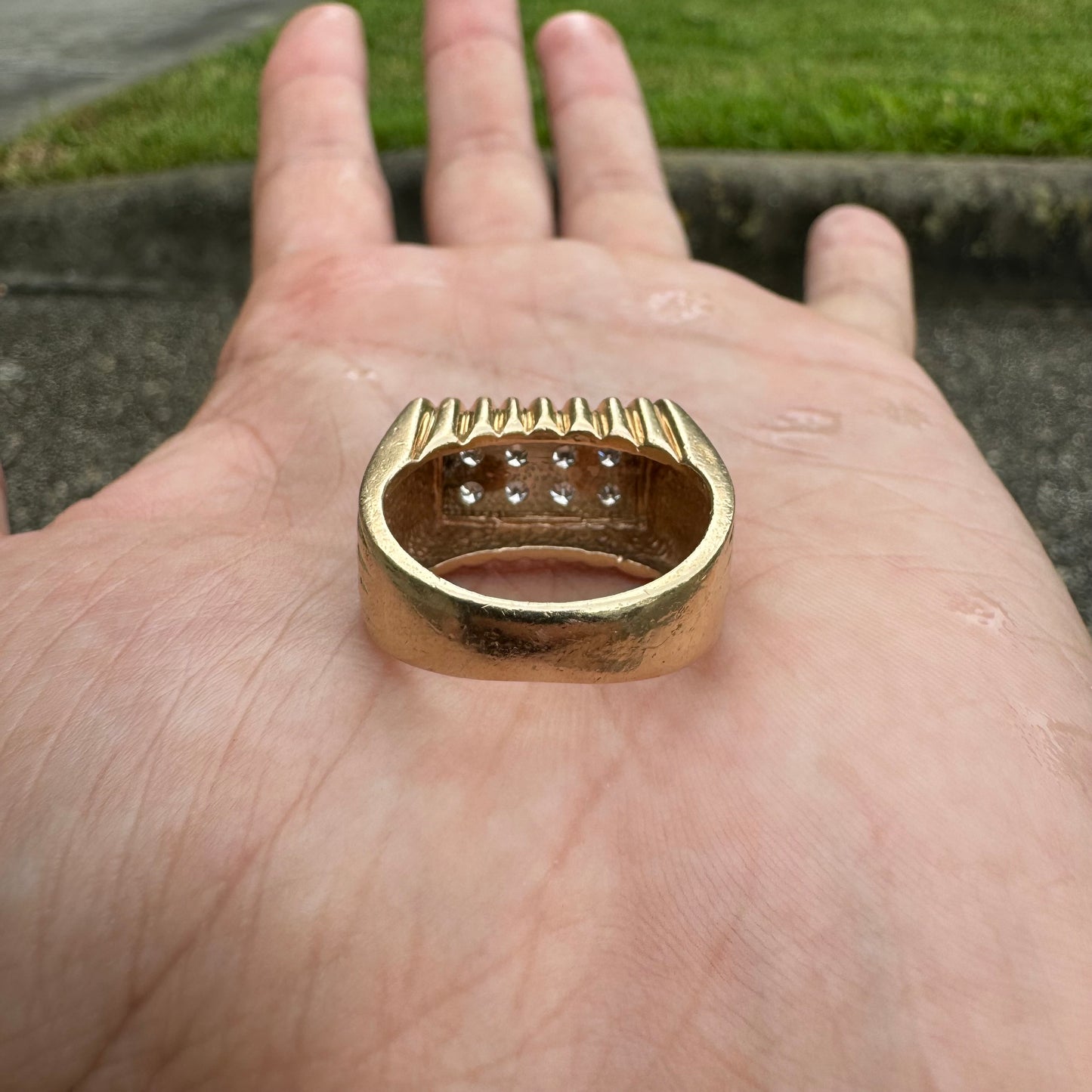 1960’s/70’s Solid 14k Yellow Gold .32CTW Natural VS Diamond Cluster Rectangular Tartelette Ring (9)