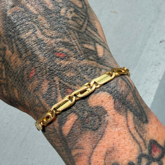 Vintage Solid 18k Yellow Italian Gold Tigers Eye Mariner Link Bracelet (8”)