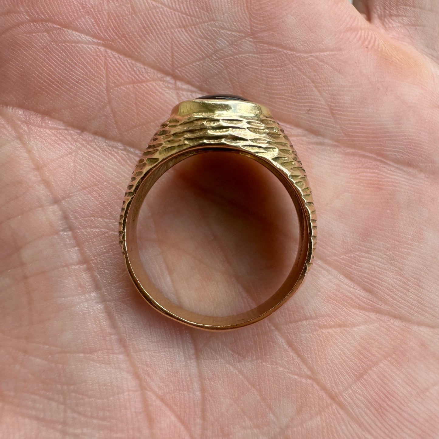 Mid-Century 10k Yellow Gold Mexican Fire Agate Signet Ring (9.75)