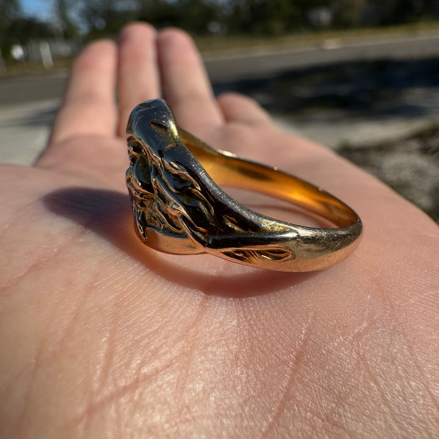 Early 1900’s Art Nouveau Solid 12k Yellow Gold Old Euro Cut Diamond Pirate Figural Ring (11)