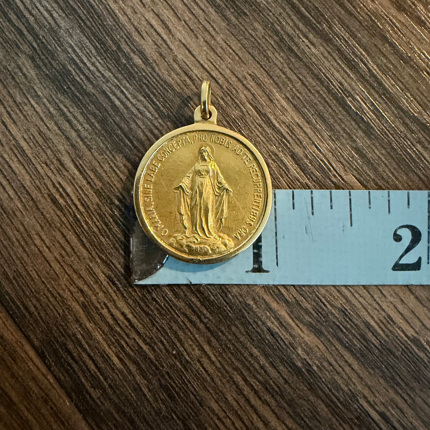 Art Deco Solid 18k Yellow Gold Virgin Mary Miraculous Medallion Pendant
