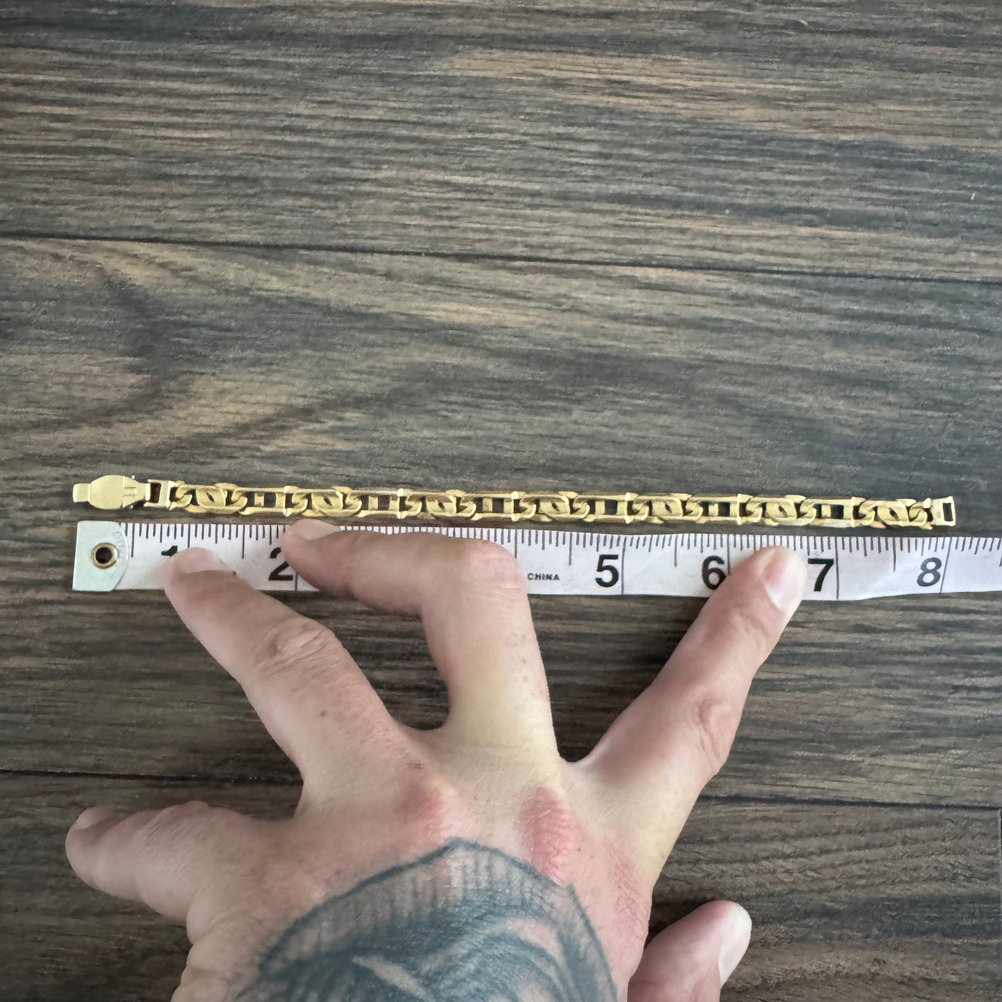 Vintage Solid 14k Yellow Italian Gold Heavyweight Intricate Tigers Eye Link Bracelet (8”)