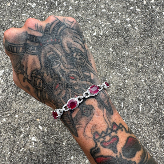 14k White Gold 20ctw Natural Ruby 2.5ctw Natural Diamond Bracelet (7.5”)