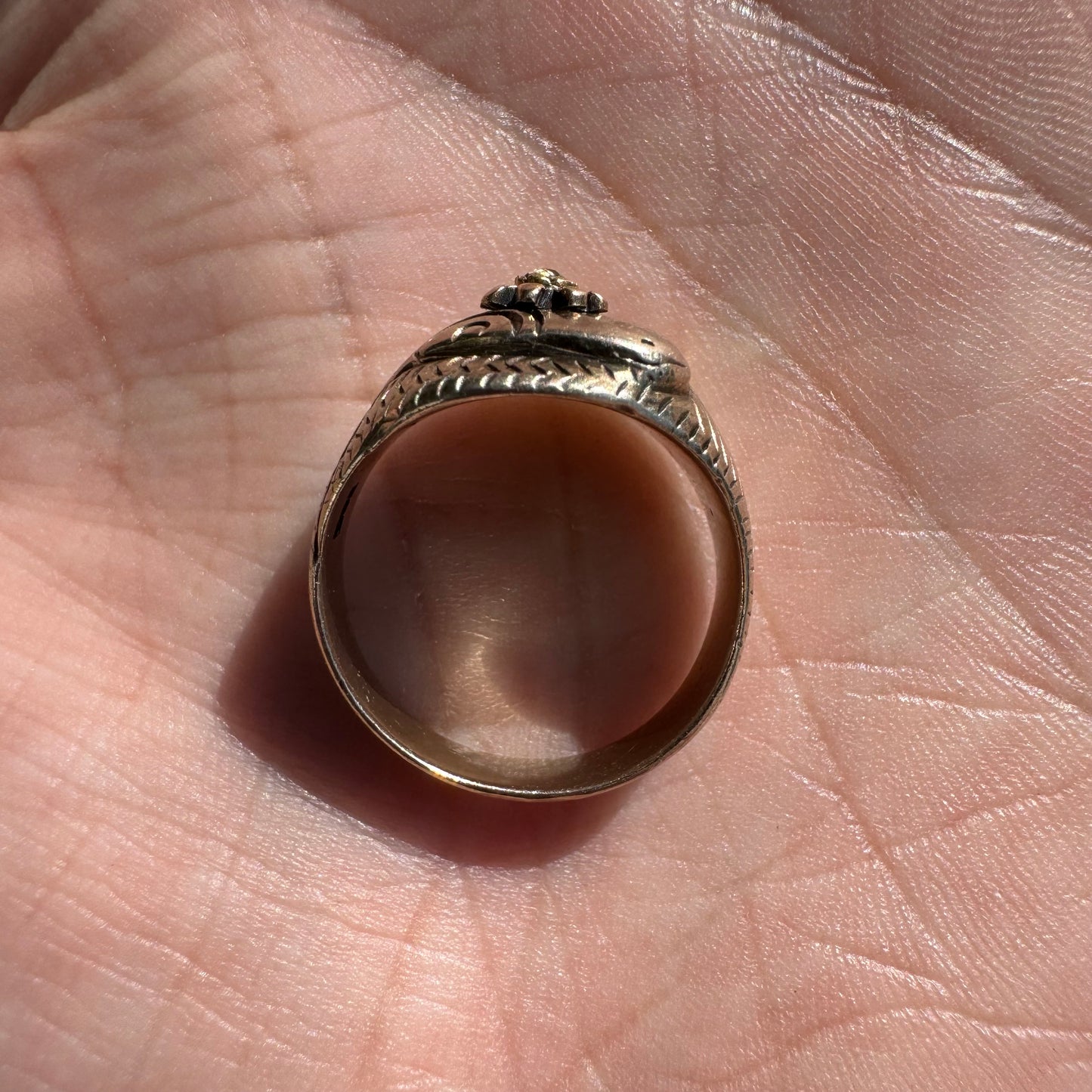 Victorian 14k Gold Snake Ring With Natural Old Cut Diamond (7.25)