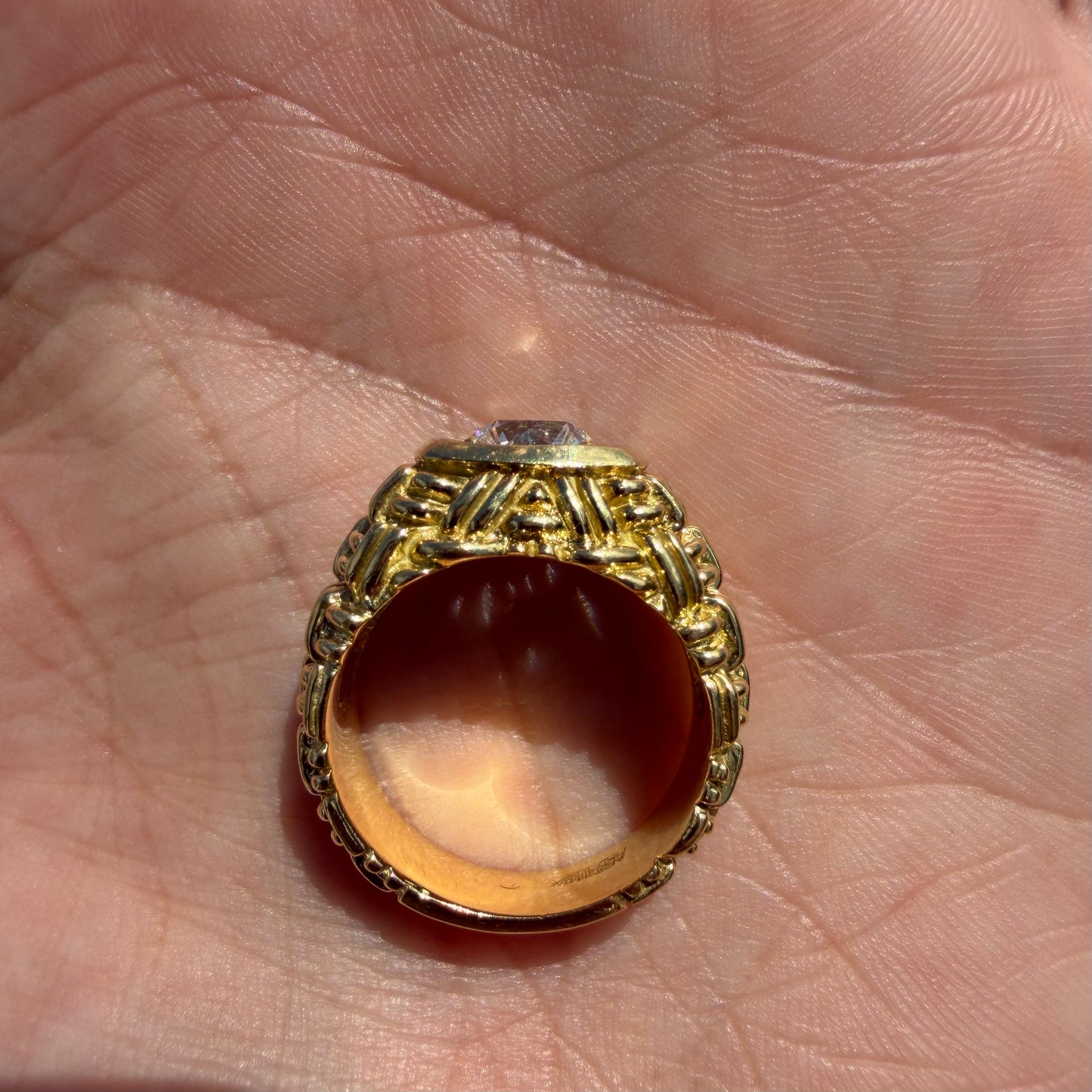 Vintage 2.0ct Natural VS1/I Old Euro Cut Diamond Solid 18k Yellow Gold Basket Weave Solitaire Ring(8)