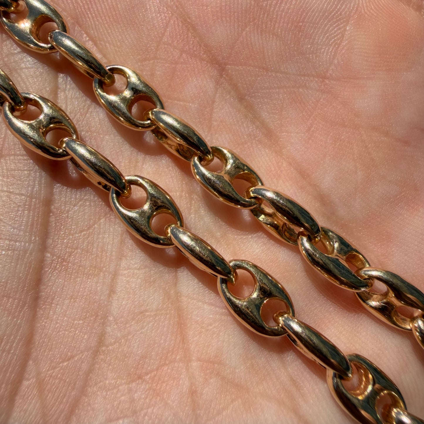 Vintage Solid 14k Yellow Gold Heavyweight Chaine D’ Ancre Puffed Mariner Link Necklace (20.75”)