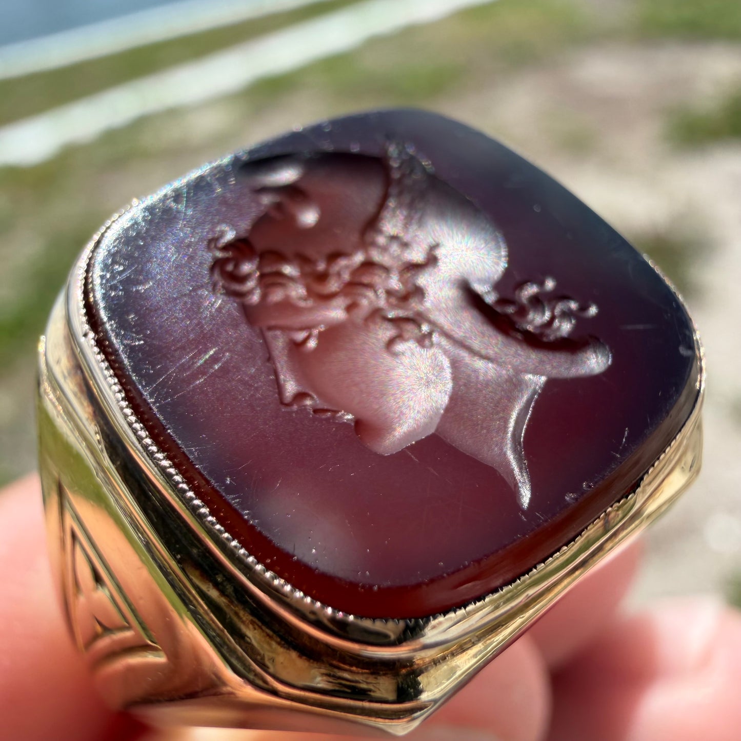 1930’s Solid 14k Yellow Gold Hermes Carved Carnelian Intaglio Signet Ring (11)