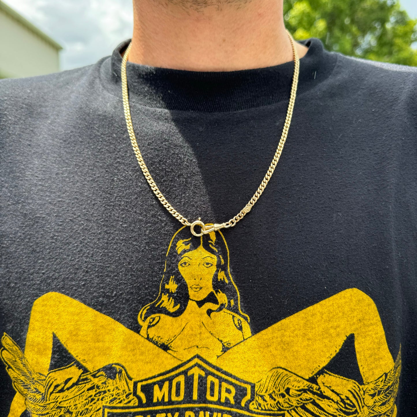 Dated 1924 Solid 14k Yellow Gold Cuban Curb Link Watch Chain Necklace (21.5”)