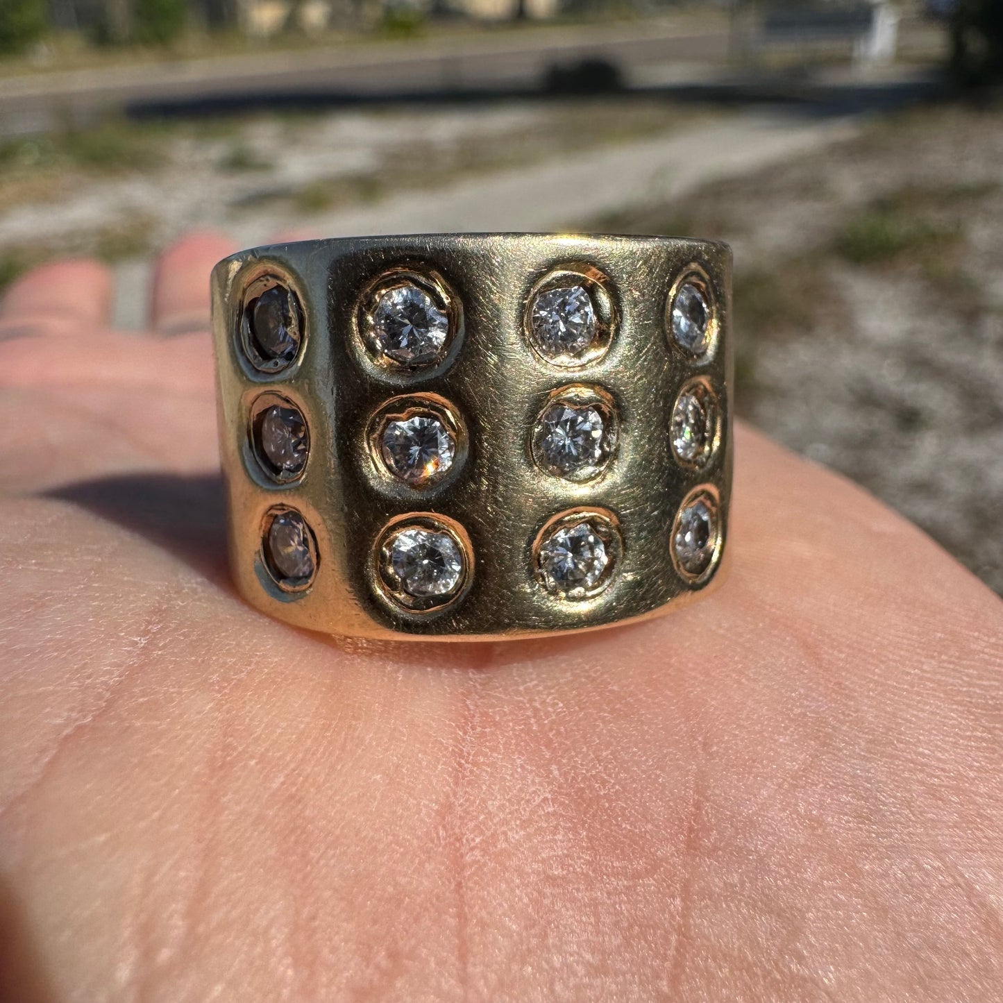 Vintage Solid Heavyweight 18k Yellow Gold 1.5ctw Natural Diamond Chunky Cigar Band (10.75-11)