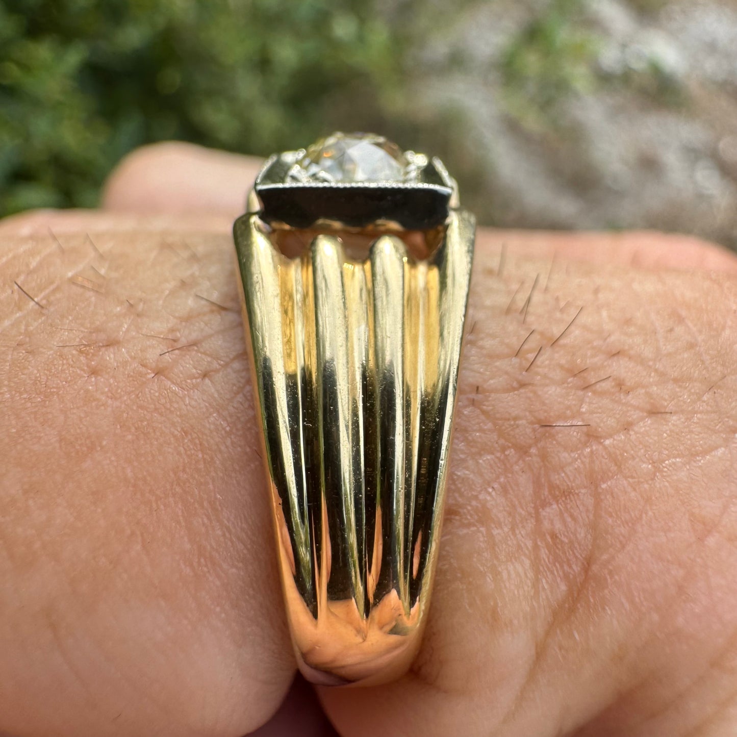 Antique Solid 14k Gold .75ct Old Euro Cut Diamond Gents Ring (10.5)