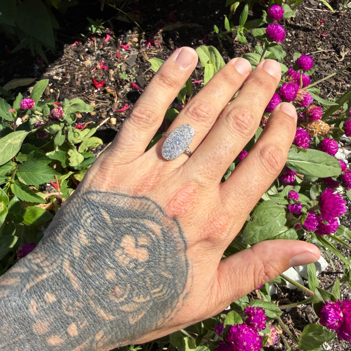 Victorian Solid Platinum 2.25ctw Natural Old Mine Cut Diamond Cluster Oval Navette Ring (7.5)