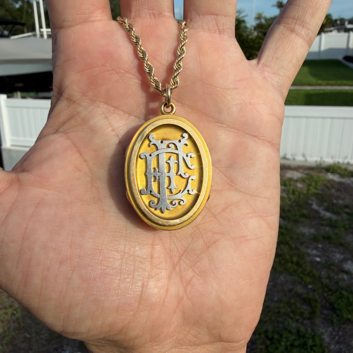 Victorian Solid 18k Yellow Gold/Platinum Large Medieval Burgonet Helmet Locket Pendant