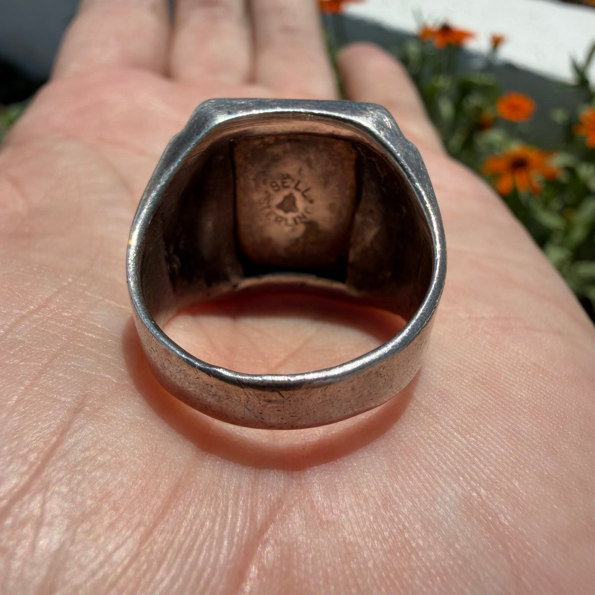 1940’s/50’s Bell Trading Post Sterling Silver Large Turquoise Thunderbird Signet Ring (10.25)