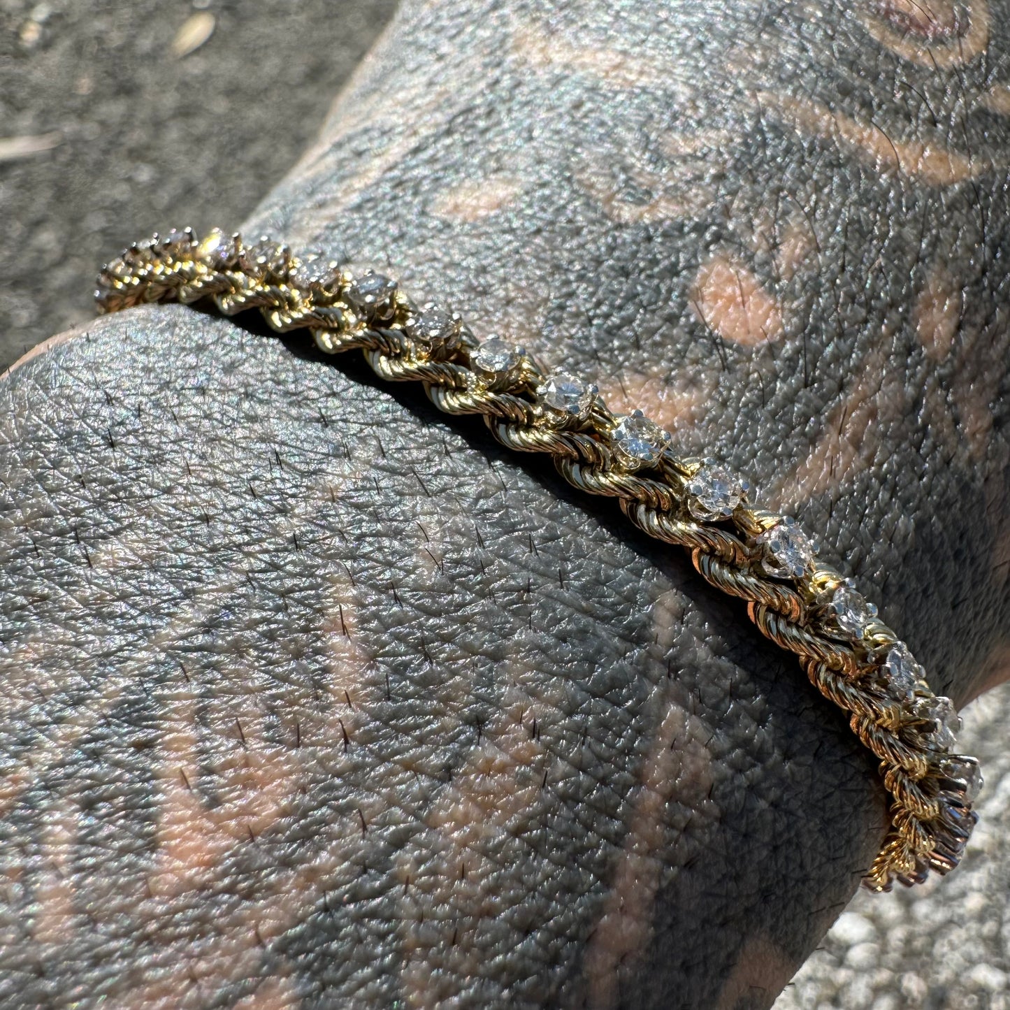 1970’s Solid 14k Yellow Gold 2.0ctw Natural Diamond Double Rope Bracelet (7.5”)