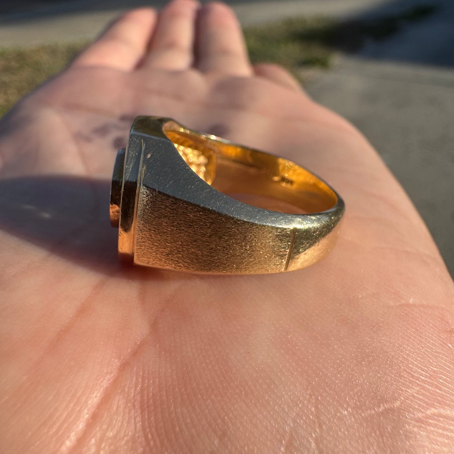 Vintage 14k Yellow Gold .35ct Natural Diamond 22k Raw Gold Nugget Inlaid Signet Ring (8.5)