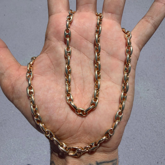 Vintage Solid 14k Yellow Gold Heavyweight Chaine D’ Ancre Puffed Mariner Link Necklace (20.75”)