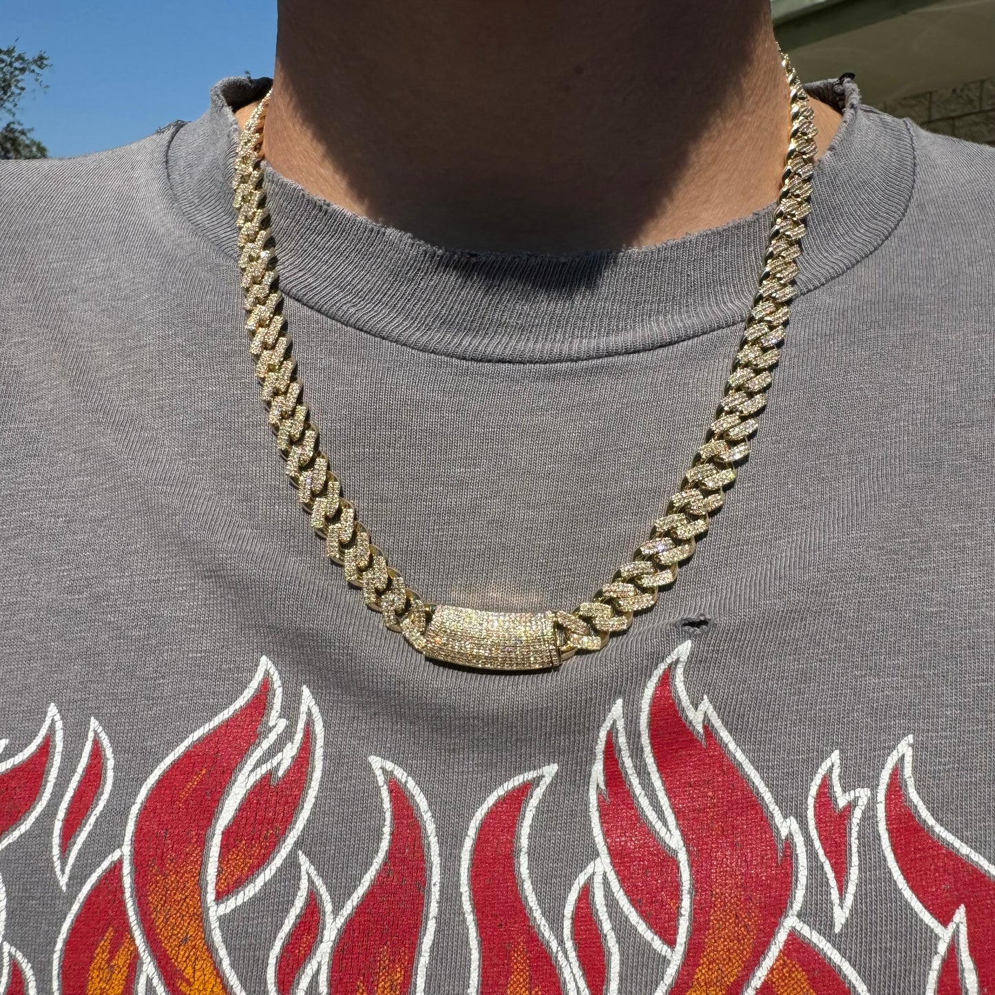 Solid 10k Yellow Gold 2 Row Prong Set 20.0ctw Natural Diamond Cuban Link Necklace (20”)