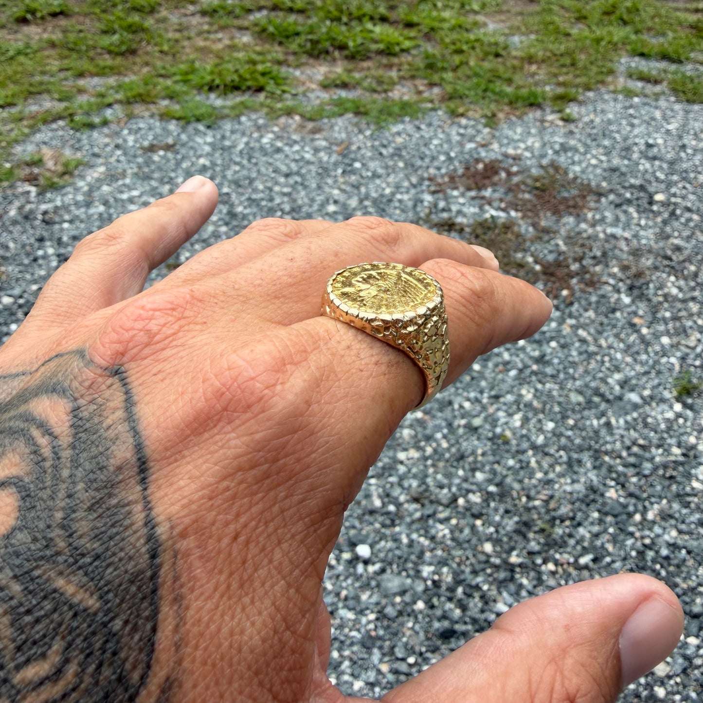 1909 Indian Head $2.50 Gold Coin 14k Yellow Gold Nugget Ring (11.5)