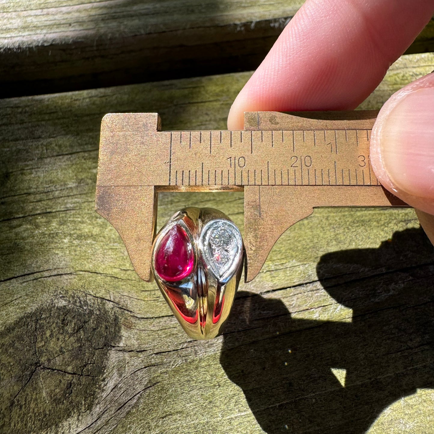 Vintage 14k Yellow Gold Tony Soprano Natural Diamond & Rhodolite Garnet Pinky Ring
