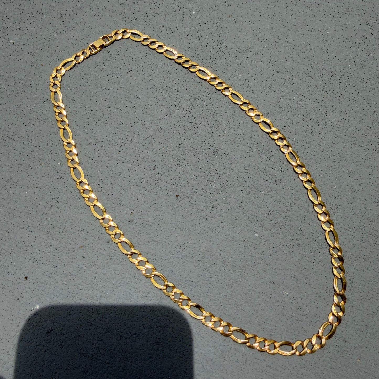 Vintage Solid 18k Yellow Gold Old School Figaro Link Necklace (18”)