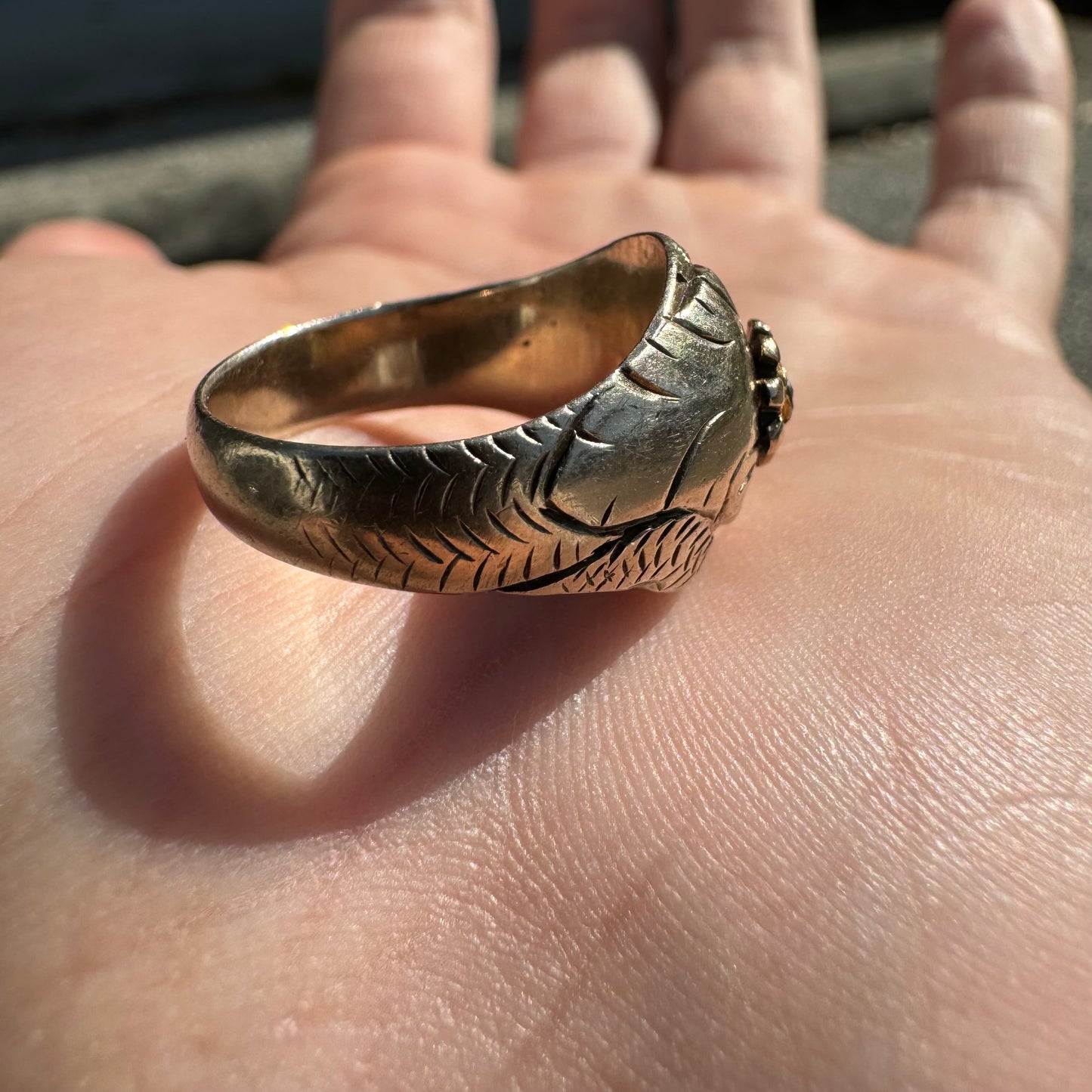 Victorian 14k Gold Snake Ring With Natural Old Cut Diamond (7.25)