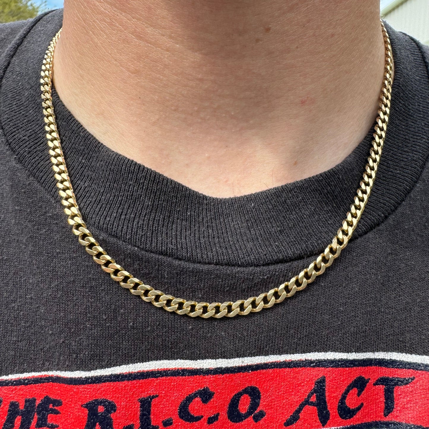 Vintage Solid 14k Yellow Gold Old School Cuban Link Necklace (18.5”)